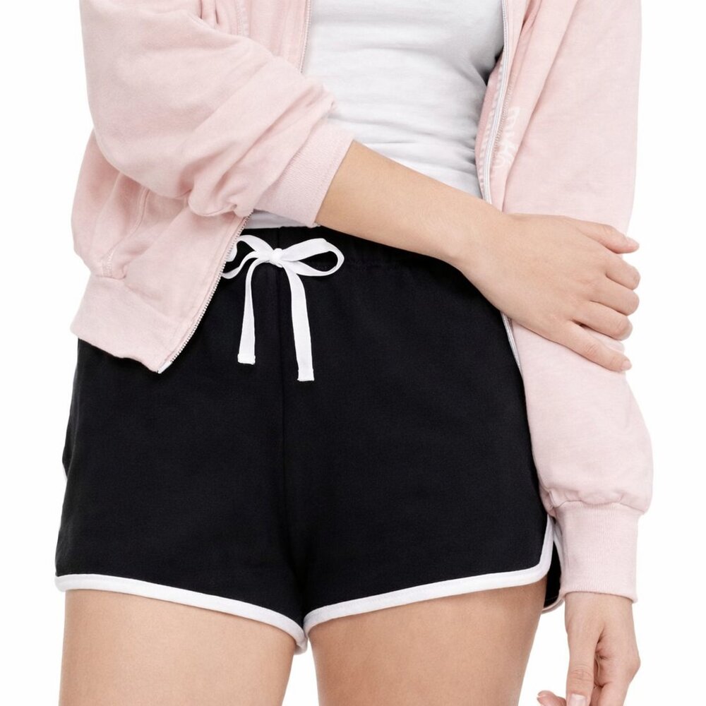 Black Athleisure Retro Piped Drawstring Shorts